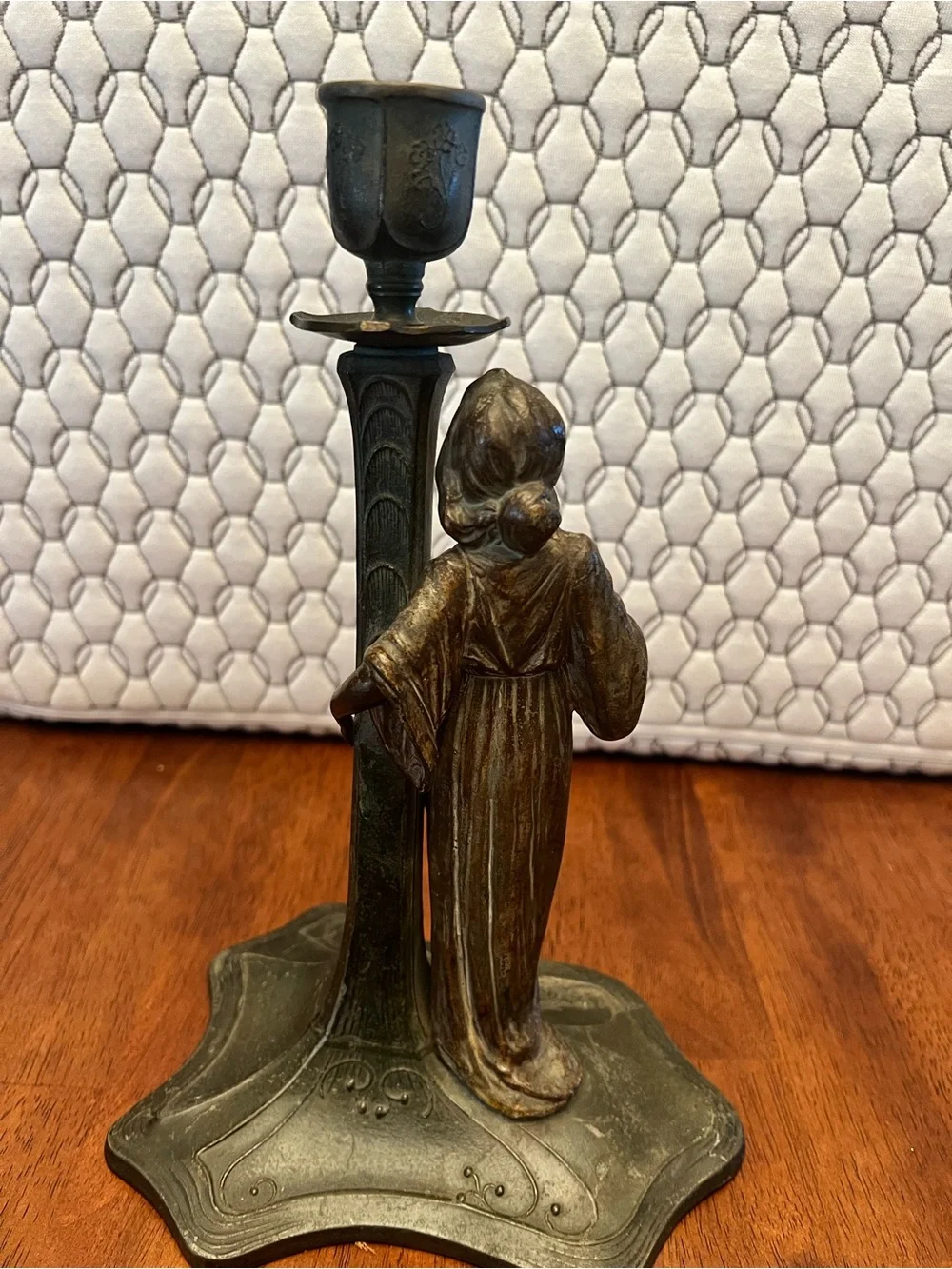 Art Nouveau, Spelter/Bronze-Tone  Female Figurine Candle Holder - Elegant Accent